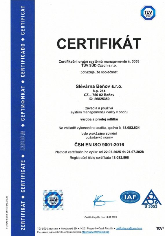 Certifikát ISO 9001 - CZE